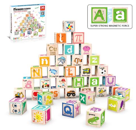 Picasso Cubes 36 Piece 1" Magnetic Cubes Alphabet & Numbers