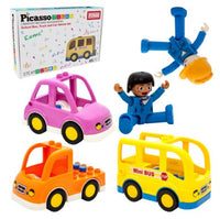 PicassoTiles People Character Figure Set w/3 Cars
