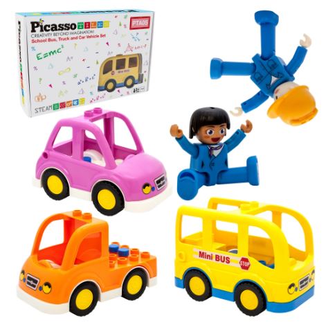 PicassoTiles People Character Figure Set w/3 Cars