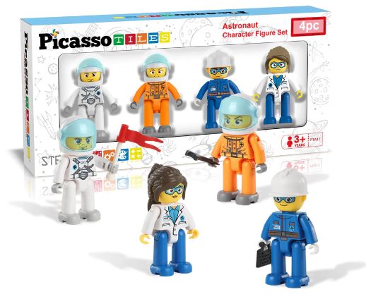 PicassoTiles 4-Piece Astronaut Character Figure Set