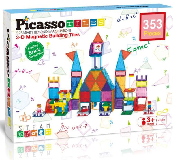 PicassoTiles 353 Pcs Magnetic Brick Tile Combo Set