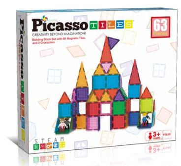 PicassoTiles 63 Pcs Magnetic Building Tile Set